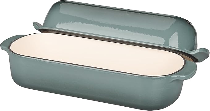 EDGING CASTING Enameled Cast Iron Loaf Pan with Lid, Bread pan, Dutch Oven Bread pan for Homemade Sourdough Bread Baking, 12.5x5.5 inch, 5qt, Slateblue