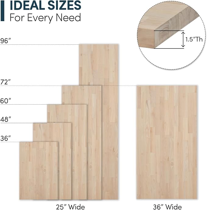 48''L x 25''W x 1.5''Th Birch Solid Wood Butcher Block Countertop, Butcher Block Table Top for DIY Washer Dryer/Island/Kitchen Countertop (Unfinished)