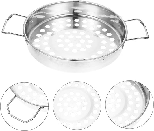 Healifty Stainless Steel Large Hole Colander with Dual Handles Flat Bottom Strainer for Home Kitchen Cooking Handheld Food Strainer for Pasta Vegetables Shrimp and Hot Pot Use