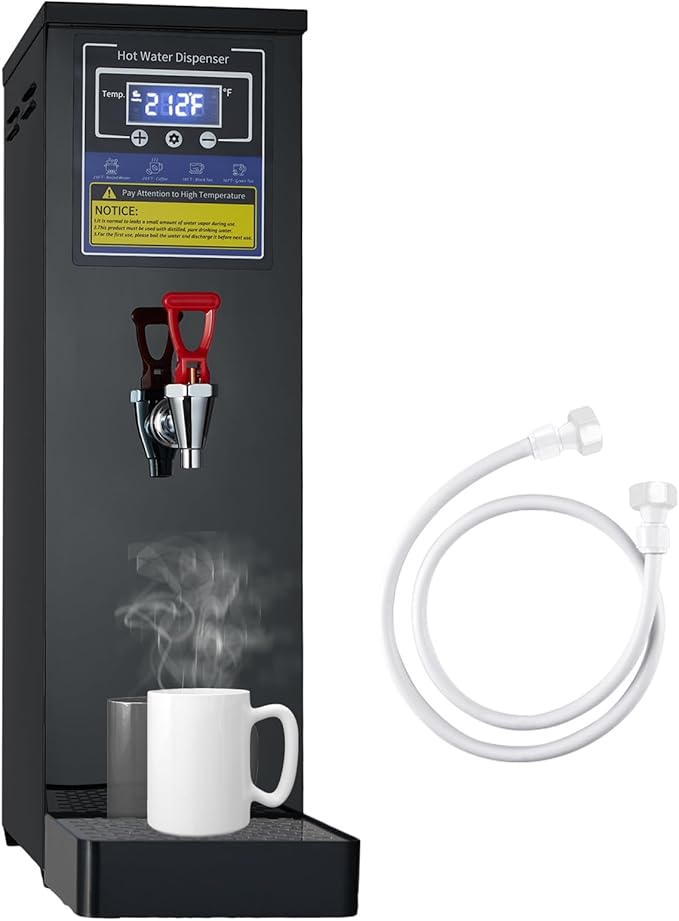 Commercial Hot Water Dispenser Commercial Water Boiler Electric Countertop Hot Water Machine Black 30L(8GAL)/Hour Step-heating Temperature Control 86-212°F for Boba Tea Coffee Office Restaurant 1600W