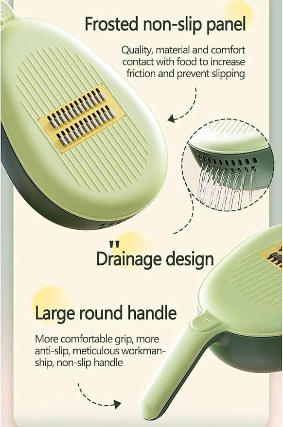 Kitchen cheese grinder, shredded potato grinder, slicing kitchen multifunctional vegetable cutter, coarse, medium, fine (green)