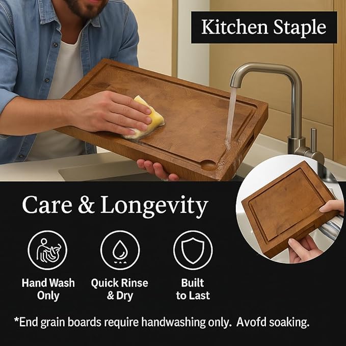 Cutting Board for Kitchen – Wood Cutting Board, Non-Toxic Butcher Block, Cutting Boards with Juice Groove & Handles, Charcuterie Board – 11" x 17" x 1.75" (Pyrowood)