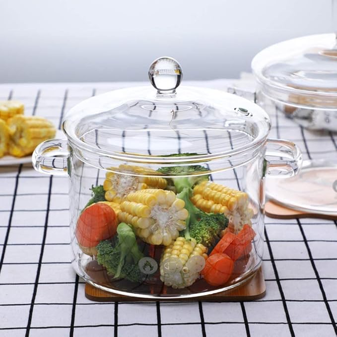 Glass Cooking Pot - 1.5L/50OZ Glass Saucepan Heat-Resistant Borosilicate Glass Handmade Cookware Set stovetop Pot - Safe for Pasta Noodle, Soup, Milk, Tea,salad (1.5L/50OZ)