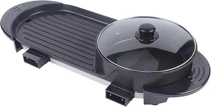 Hot Pot with Grill,Portable Electric 2 in 1 Hot Pot Barbecue Grill with Dual Temperature Control,Smokeless Grill BBQ, Non-Stick Pan Soup