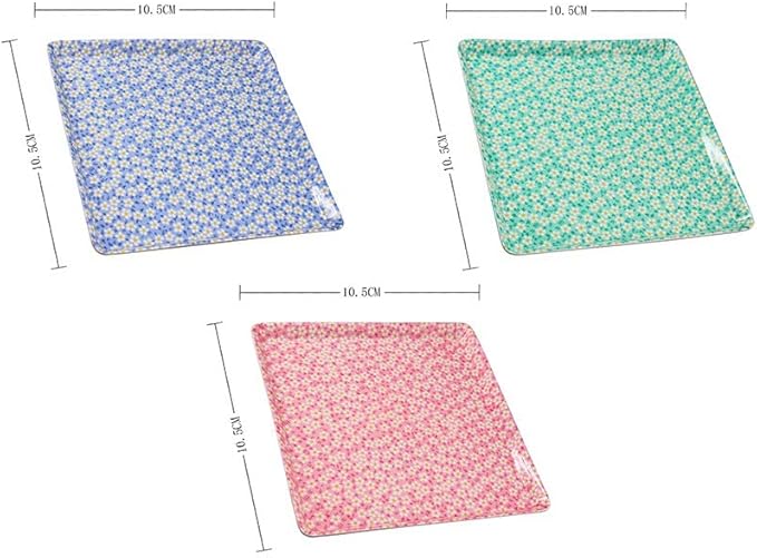 GWPP 10.5" x 10.5" x 3/4" Melamine Plastic Shallow Floral Breakfast Serving Tray, Set of 3 Small Tray in 3 Colors for Restaurant or Picnic Camping (Shallow Floral Colorful Mixing)