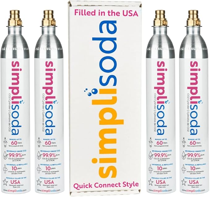 60L CO2 Canister Cylinders - Compatible with Sodastream Quick Connect Only [Including ART, TERRA ENSO & DUO] - Soda Streaming Machine CO2 Tanks Gas Refill, | 14.5 oz, Set of 4