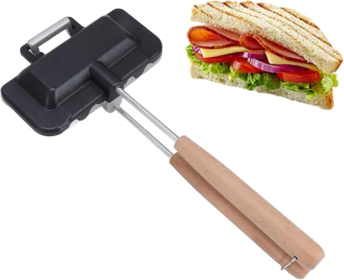 Topyond Double Sided Sandwichs Panini Maker Pan,Ridge Monkey Cooking Pans,Camping Toaster,Stovetop Griddle, for Baking and Crimp Sealing