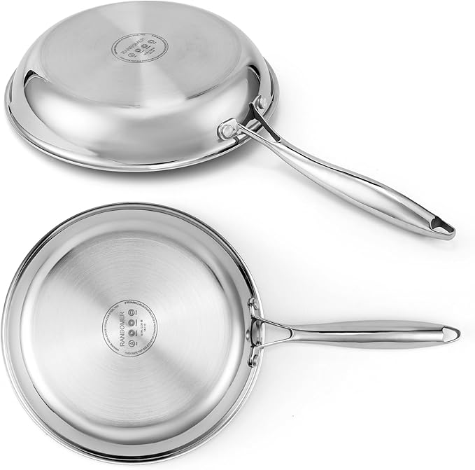 Ranbomer Stainless Steel Pan，Non-Toxic PFAS, PFOA & PTFE Free, Compatible With All Cooktops & Induction Safe, Oven Safe Pan for Searing & Sautéing, Long Lasting Cookware. (10 Inch)