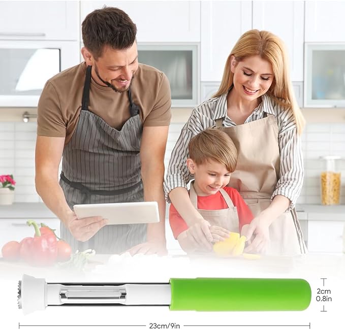 2-in-1 Corer Remover,Red Bell Pepper Seed Corer Apple Corer and Peeler,Fruit Core Extractor Tool,Stainless Steel Corer Tool for Vegetables Fruit Corer Kitchen Gadget (1, Grey Green)