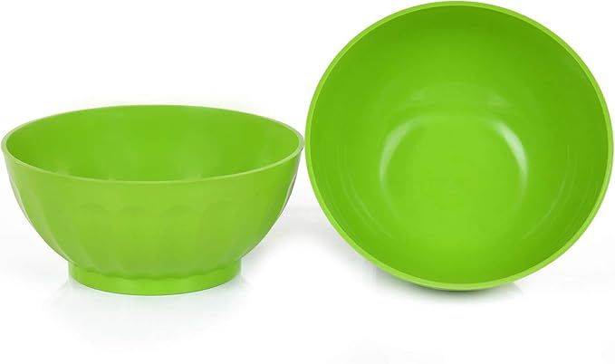 Mintra Unbreakable Plastic Bowl, GREEN 4pk - Large, 1.8L, 60oz, 7.75inW x 3.25inH - (Part Of A Set) - Salad, Snacks, Breakfast Cereal, Fruit, Popcorn, Soup, Colorful, Shatterproof, BPA Free