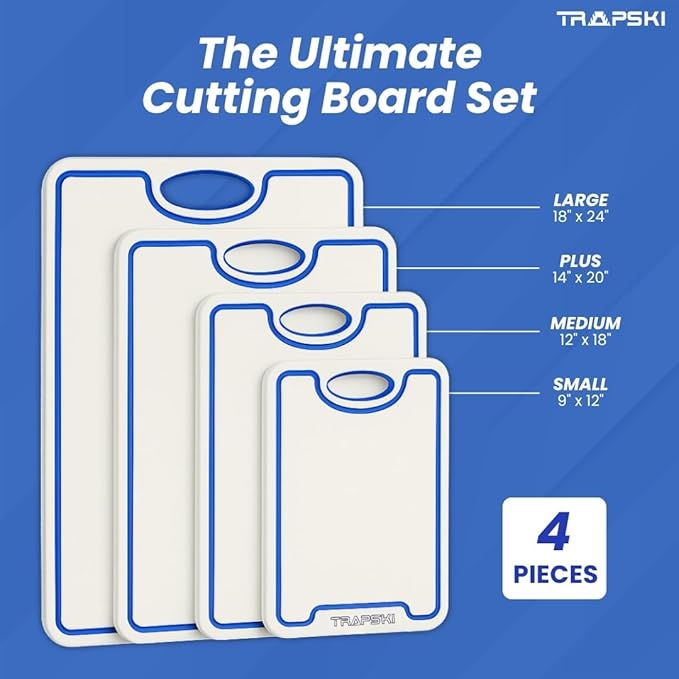 Premium 1/2 Inch Textured Plastic Cutting Chopping Boards | Food-Grade, Dishwasher Safe with Wide Juice Grooves | Easy Grip Handle