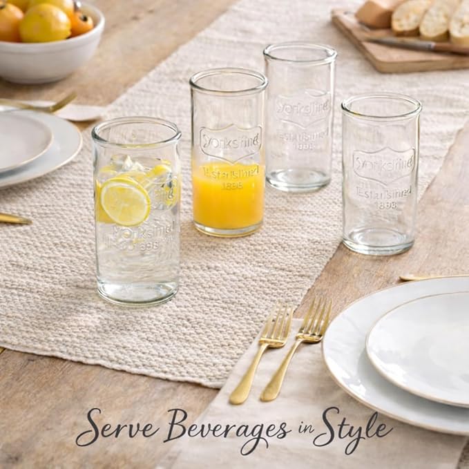 kitchentoolz Drinking Glasses Set of 6 - Yorkshire Tumbler 16 oz Glassware Cups for Cold Drinks, Iced Tea, Water, Cocktails - Classic Mason Jar Style