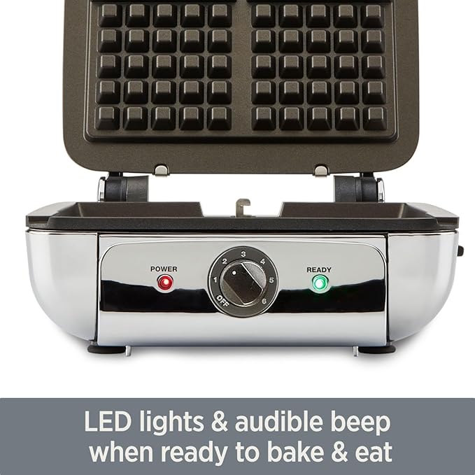 All-Clad Stainless Steel Waffle Maker 4 Section, Thick Belgium Waffle Makers, Upright Storage 1600 Watts, Nonstick, 6 Browning Levels, Dishwasher Safe