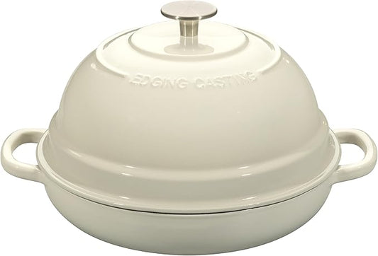 EDGING CASTING Enameled Cast Iron Dutch Oven Pot with Lid, Round Bread Oven for Homemade Sourdough Bread Baking, 6 Quart, White