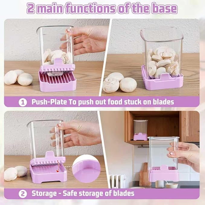 Fruit Slicer Cup for Strawberry, Banana, Hard-Boiled Egg - Detachable Cutter with Push Plate - Rapid & Safe Slicing Kitchen Gadget for Quick Meal Prep (Purple)