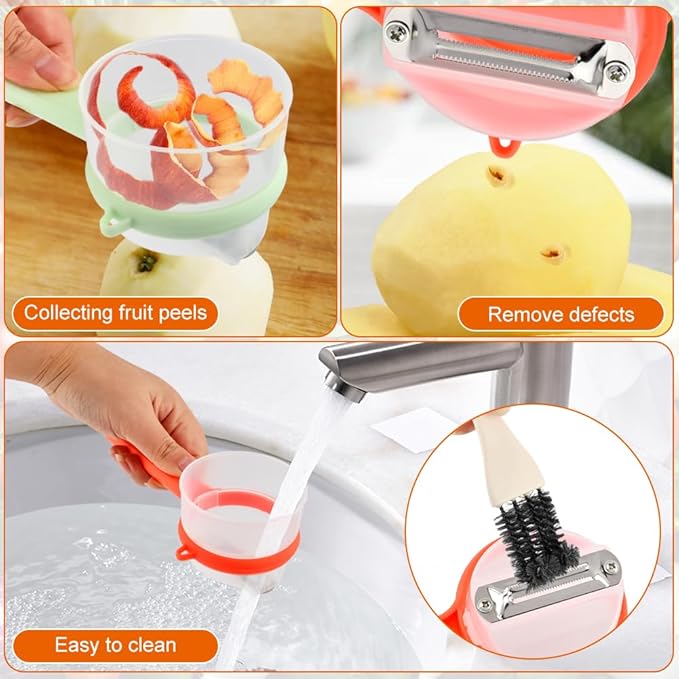 Fruit and Vegetable Peeler with Storage Box, 2pcs Upgrade Vegetable Peeler with Storage Bucket, Double-Sided Multi-Function Peelers for Home Kitchen