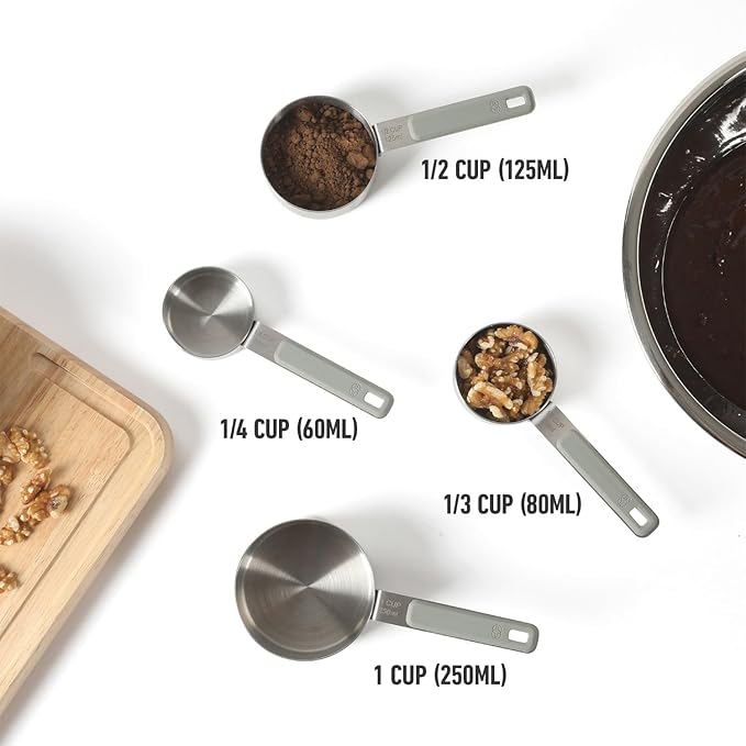 Calphalon Prime 4 Piece Stainless Steel Measuring Cups W/Taupe Silicone Handles