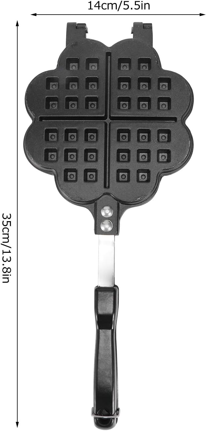 Waffle Maker, Aluminium Alloy Non Stick Stovetop Waffle Maker Pan with Long Handle Portable Cake Mold Baking Tray for Sandwich Breakfast Snacks