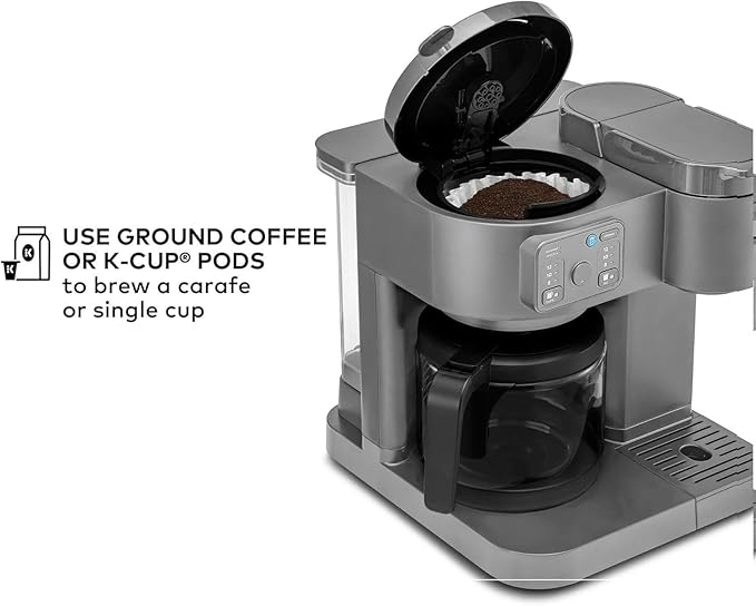 K-Duo Essentials Coffee Maker for Hot and Iced Drinks, Single Serve KCup Pod Brewer and 12 Cup Carafe Drip Coffee Pot, 72 oz Water Reservoir, Perfect for Home & Office (Gray)