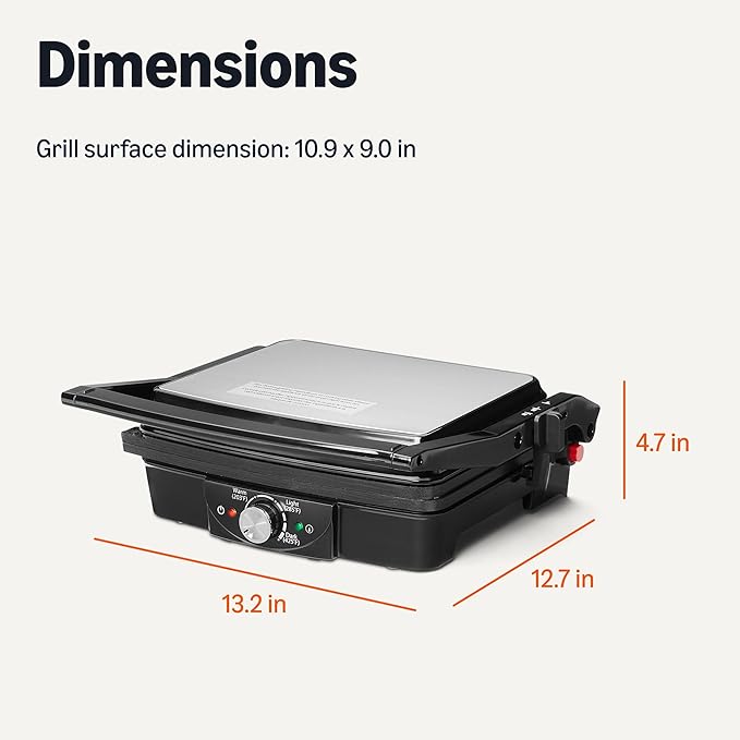 Amazon Basics Panini Press & Electric Indoor Grill with Temperature Control, Non-Stick Ceramic Plates, Black