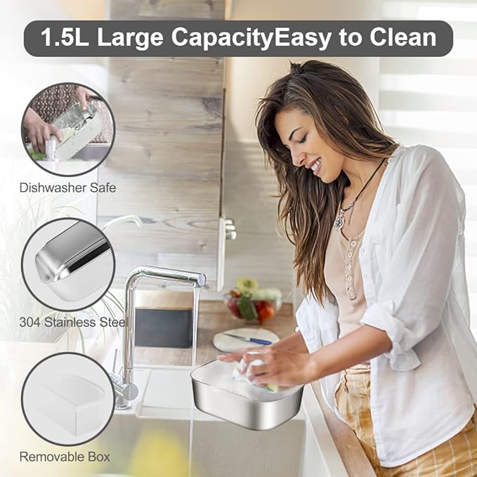 FVW Electric Lunch Box Food Heater, 3 in 1 Portable Food Warmer Lunch Box for Car & Home, Leak Proof, Lunch Heating Microwave with 304 Stainless Steel Container 1.5 L, 110V/12V/24V