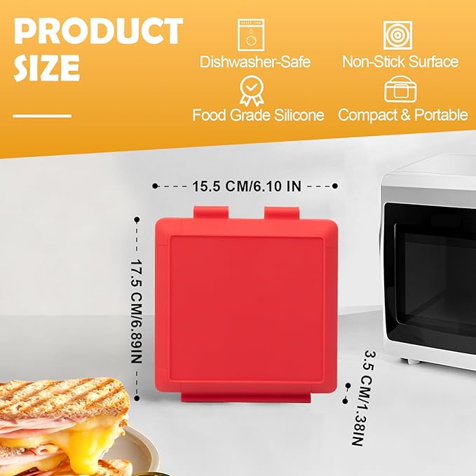 Microwave Sandwich Maker, Microwave Toaster with Adjustable Silicone Strap, Removable Non-Stick Microwave Grilled Cheese Maker, Microwave Grill Crispy, Melted in Minutes for Travel, Office, Dorm, Home