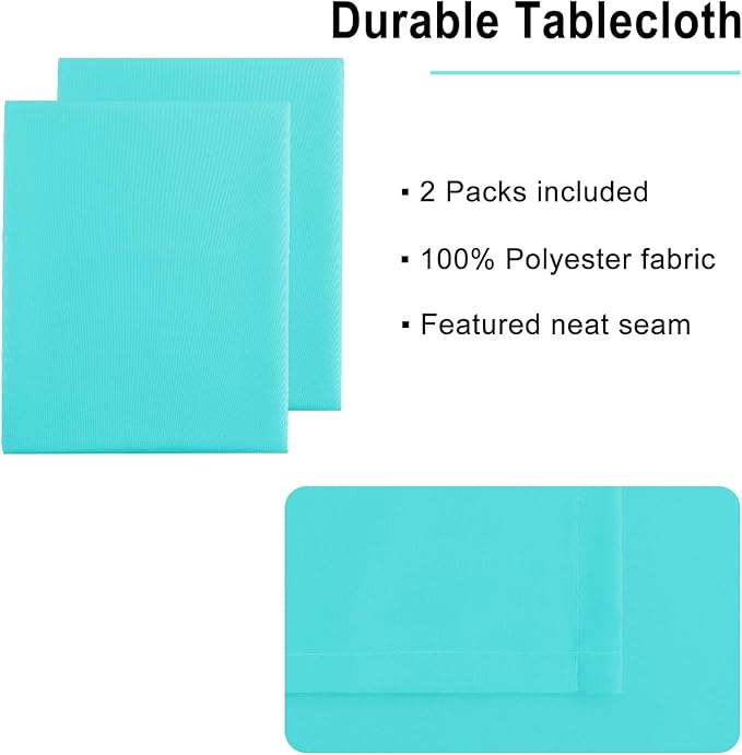 Hiasan 2 Pieces Solid Rectangle Tablecloth - Waterproof and Spillproof Washable Polyester Fabric Table Cloth for Kitchen and Dining Room, Aqua, 54 x 80 Inch