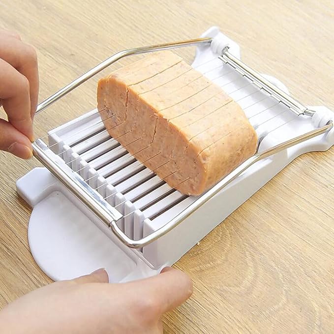 Hoshen Luncheon Meat Slicer, Egg Cutter, Fruit Soft Cheese Slicer, Strengthened Stainless Steel Cutting Line, 10 Slices Evenly Cut，Original Box,White