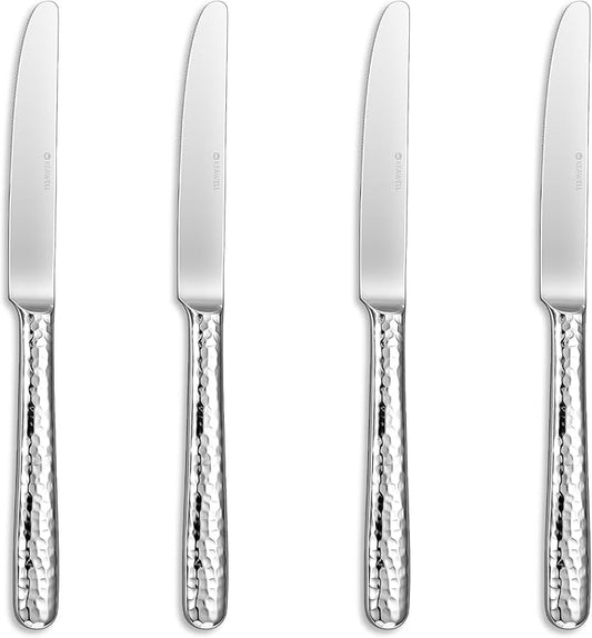 KEAWELL Premium 9.3" Louise Dinner Knives, Set of 4, Brightly-Mirror polished, Stainless Steel, Dishwasher Safe (Hammered)