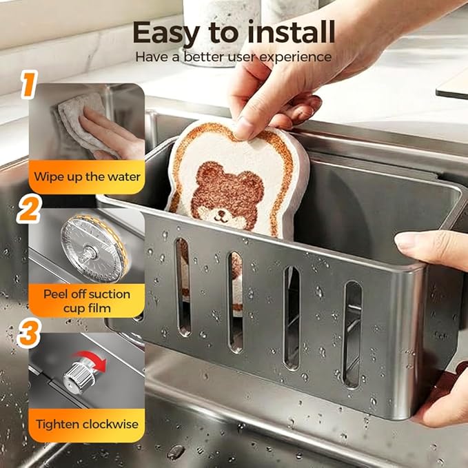 Sponge Holder for Kitchen Sink,2026 Sink Caddy Organizer with Suction Cups,Rustproof Kitchen Storage Rack for Sponge,Soap,Stopper,Brush (1, Triangle +Square)