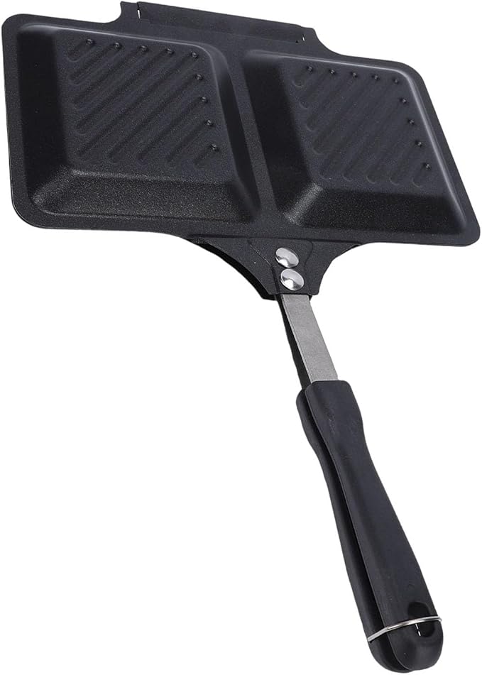 Grilled Maker, Non Stick Coating Double Sided Stovetop Toasted Panini Press, with Removable Easy Design, for Home Kitchen Campfire Gas Electric Stoves (Black)
