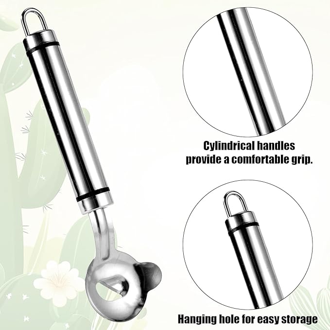2 Pcs Cactus Peeler Tools, Stainless Steel Cactus Paring Knife and Peeler Spoon Long Handle Slicing Noodle Cutter with Hole for Cactus Kitchen Cooking Noodles
