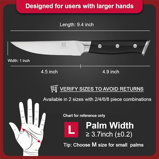Steak Knives,4.5 Inch Steak Knife Set of 4,Micro-Cutting Point Serrated Edge,Razor Sharp Kitchen Knife,50CR15MOV Stainless Steel,Dishwasher Safe,Ergonomic Handle And Full Tang Design With Gift Box