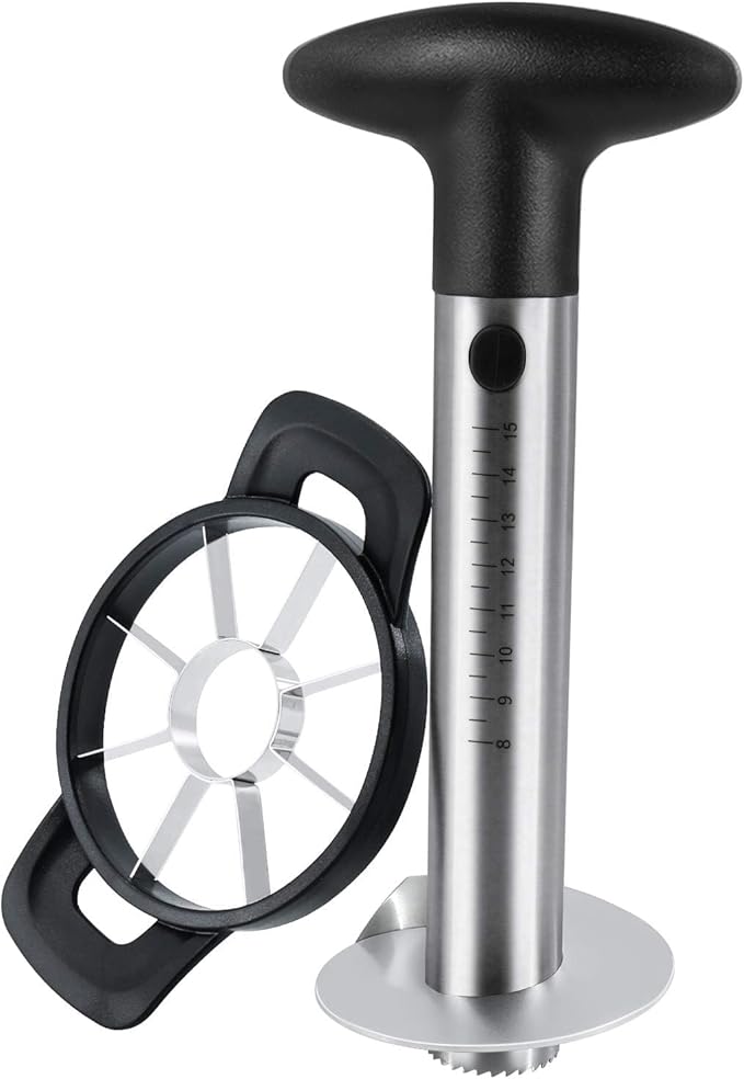 Newness Pineapple Corer and Slicer Tool, Robust Pineapple Core Remover with Upgraded Cutter & Reinforced Thicker Blade, Stainless Steel Kitchen Fruit Gadget for Diced Pineapple Rings (Black)