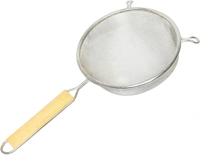 TrueCraftware- 8-Inch Single Medium Tin Mesh Strainer 6" Handle Length Wooden Handle- Kitchen Utensil Food Strainer Skimmer Spoon for Cooking Sieve Sifters Rice Quinoa Pasta Fruits Vegetable