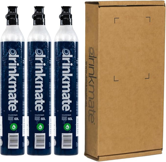 Drinkmate Threaded 60L CO2 Exchange Carbonation Cylinders with Refill Exchange Box, Compatible w/SodaStream (Screw-In), Aarke, Ninja Thirsti, 14.5 Oz, Cartridge Gas Canister Refill (Set of 3)