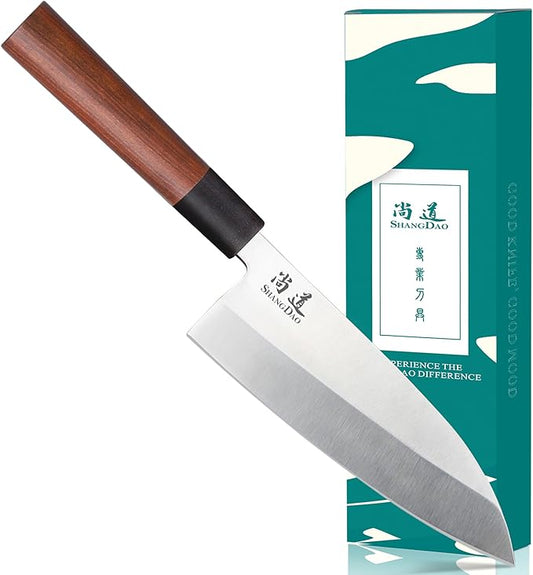 SHANGDAO 7-inch Deba Knife, Single Bevel German Stainless Steel Japanese Knife, Fish Fillet Knives for Fish Cutting with Wooden Handle, Gift Box