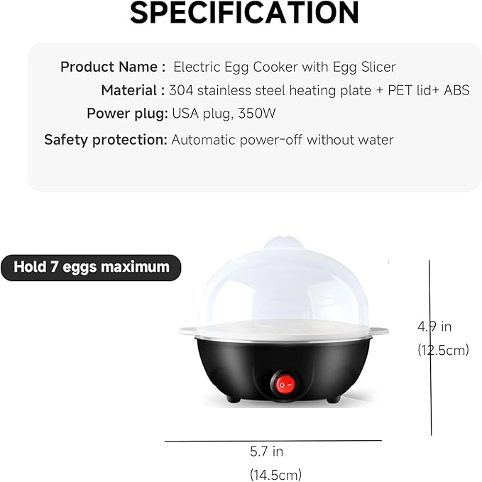 Set of 2: Egg Cooker Boiler Electric Steamer + Egg Slicer Cutter for Hard Boiled Eggs (Black)