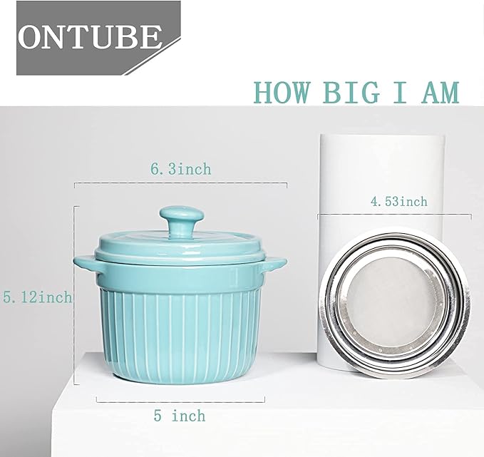 ONTUBE Ceramic Bacon Grease Container Keeper with Strainer, Frying Oil Storage Can, Turquoise