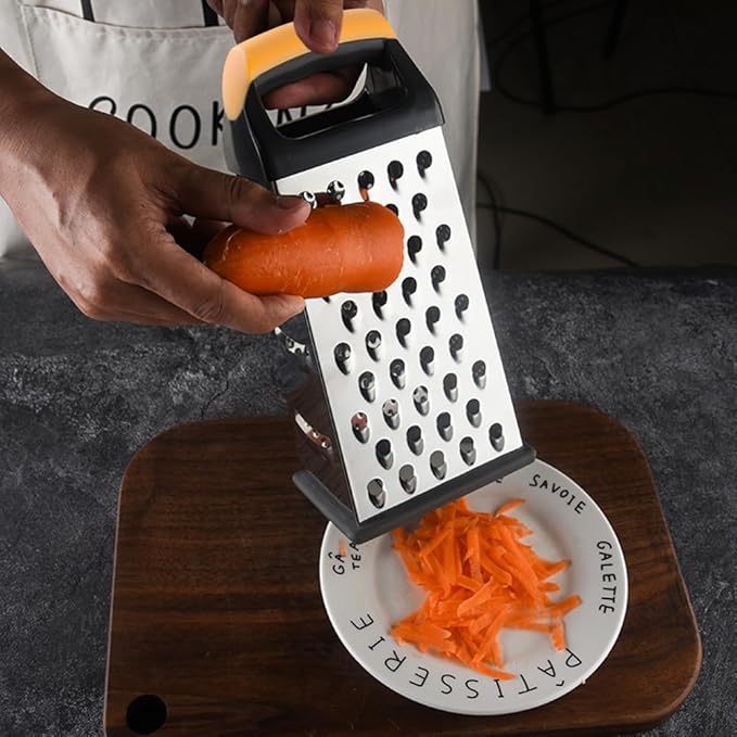 Cheese Grater, 4 Sides Handheld Box Grater, Manual Ergonomic Kitchen Food Shredder, Multi-Function Vegetable Slicer for Carrot, Veggie, Potato(COLOR:silver)
