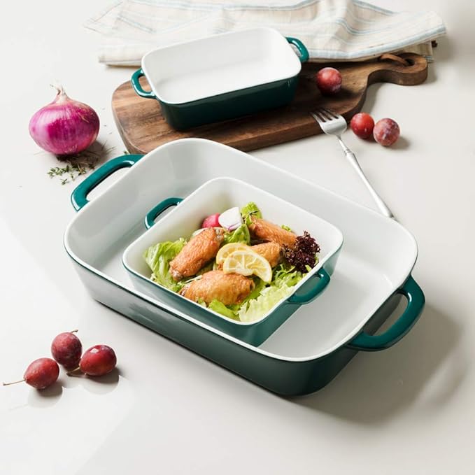 Sweejar Ceramic Bakeware Set, Rectangular Baking Dish for Cooking, Kitchen, Cake Dinner, Banquet and Daily Use, Casserole Dishes for Oven Porcelain Baking Pans (White)