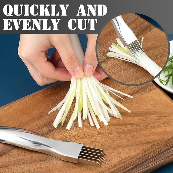 Shred Silk The Knife, 2024 Stainless Steel Finger Guard Green Onion Cutter Shred Silk Knife Set, Kitchen Safe Steel Slicing Tool for Hands Kitchen Vegetable Cutter for Chopping, Cutting