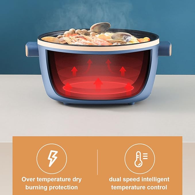 2.5L Electric Cooker Hot Pot Multifunction Food Grade 800W Double Layer Adjustable Portable Electric Hot Pot with Handle Kitchen Supplies(US 110V)