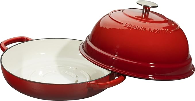 EDGING CASTING Enameled Cast Iron Dutch Oven Pot with Lid, Round Bread Oven for Homemade Sourdough Bread Baking, 6 Quart, Red