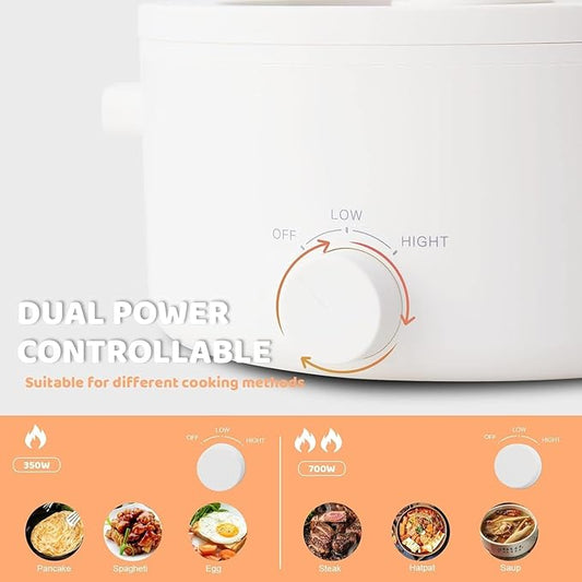 Electric Hot Pot, 3L Portable Electric Pot with Ceramic Non-stick Coating, Dual Power Multi-functional Romen Cooker for Steak, Pasta, Hot Pot, Ramen, Quick Heating and Overheat Protection