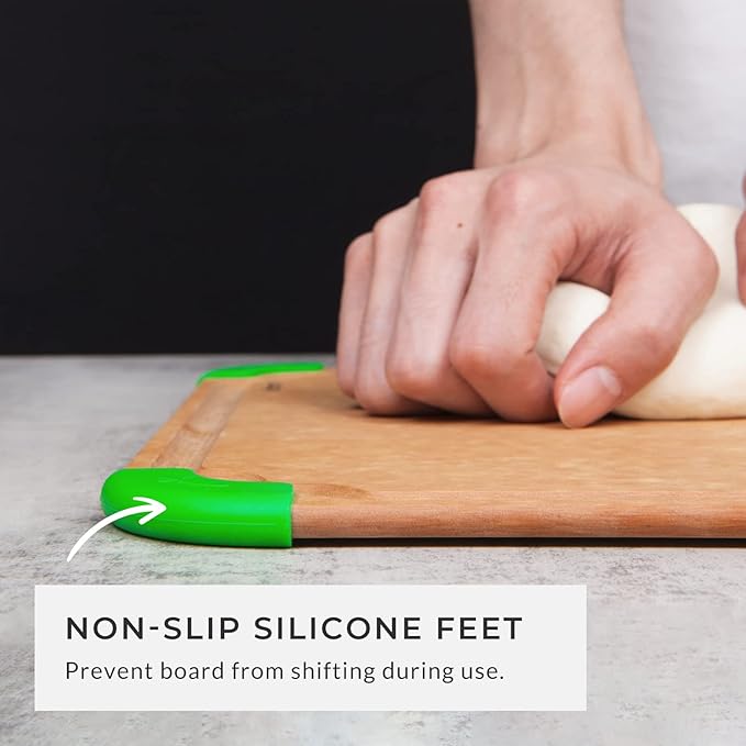 Elihome Premium Series 4-in-1 Kitchen Cutting Board Set, Non Slip Feet, Color Coded with Food Icon, Natural Wood Fiber, Dishwasher Safe, Eco-Friendly, Juice Grooves,Non Porous, BPA Free, Made in USA