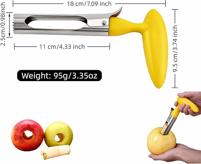 Apple Corer, Stainless Steel Apple Corer and Divider with Sharp Serrated Blade – Easy to Use – Core Remover Tool for Apples, Pears, Cupcakes – Heavy-Duty Kitchen Gadget for Baking, Cooking (Yellow)