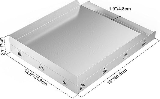 Onlyfire Stainless Steel BBQ Cooking Griddle, Universal Flat Top Griddle for Most Charcoal/Gas Grills, Camping, Tailgating, and Parties, 12.5"×16"
