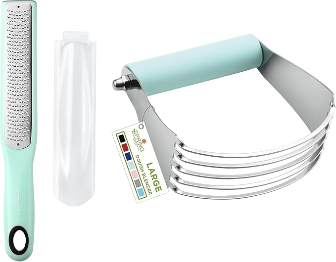Spring Chef Stainless Steel Zester, Fine Shred & Professional Large Dough Blender - 2 Product Bundle - Mint