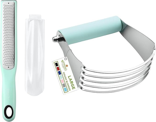 Spring Chef Stainless Steel Zester, Fine Shred & Professional Large Dough Blender - 2 Product Bundle - Mint